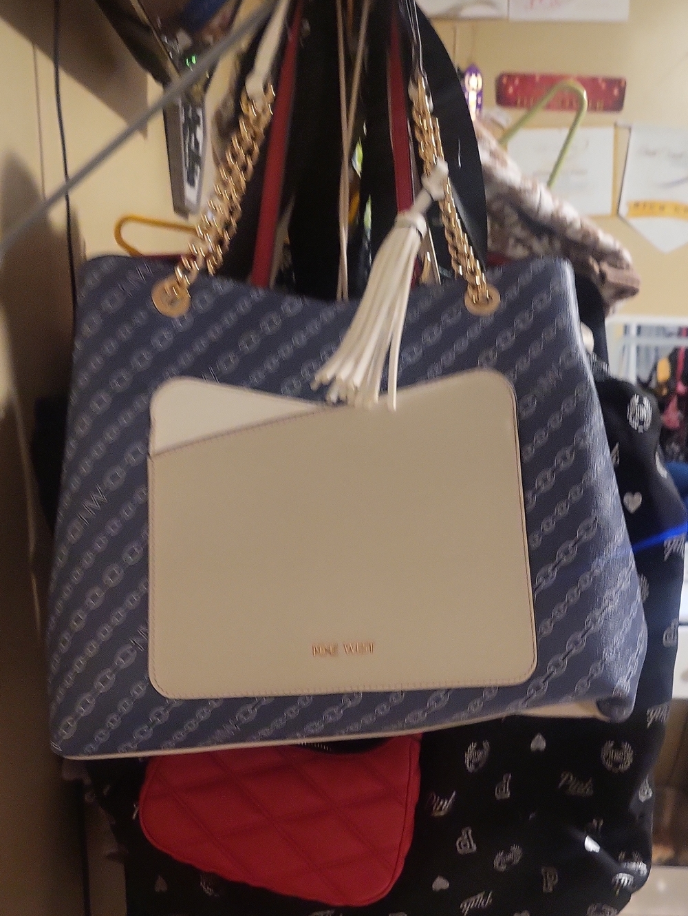 Nwot Nine West Navy and Cream Tote Bag with Tassel